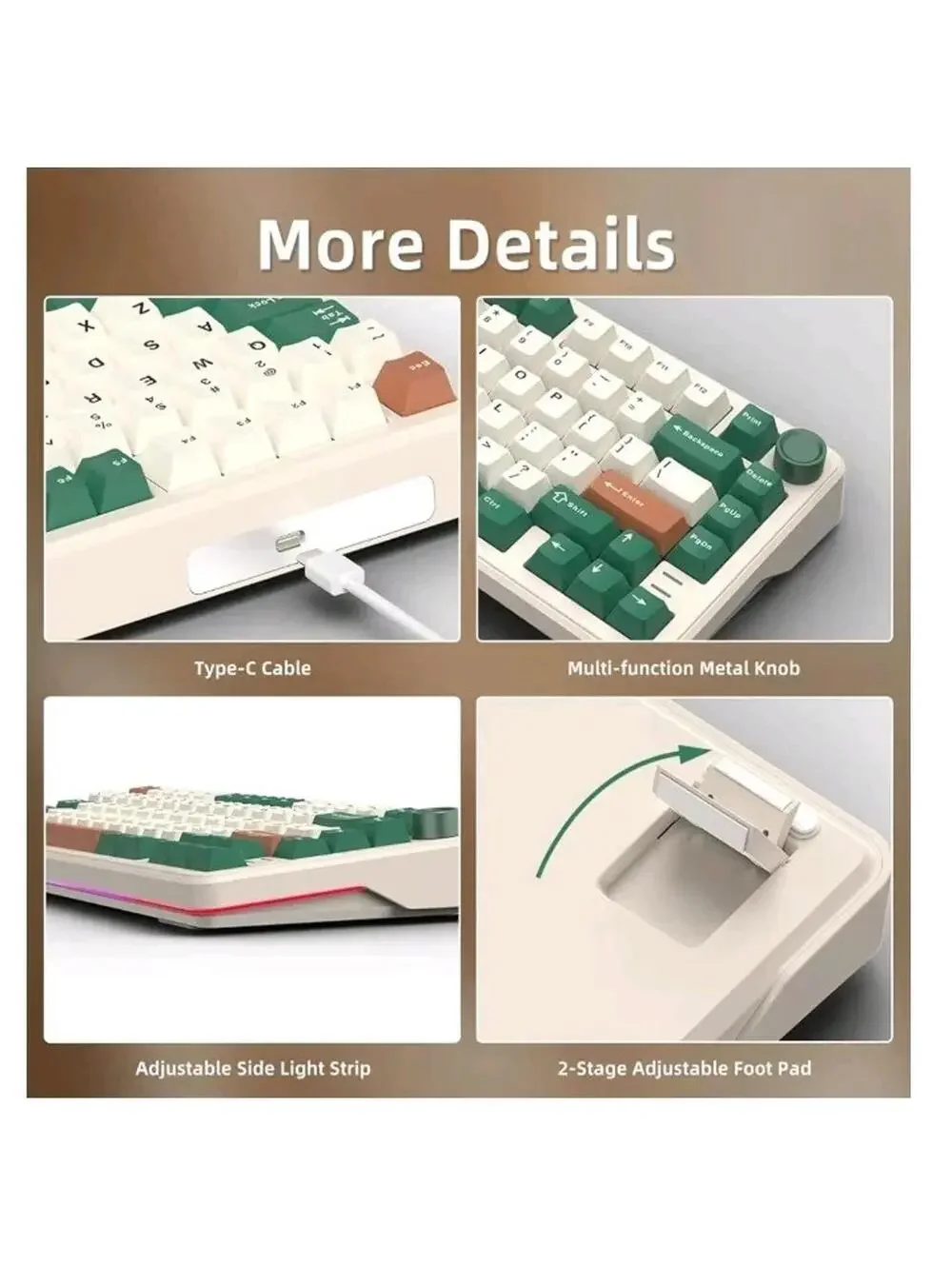 Hello Ganss 75% Retro GREEN Wired Hot Swap Mechanical Gaming Keyboard w/Knob